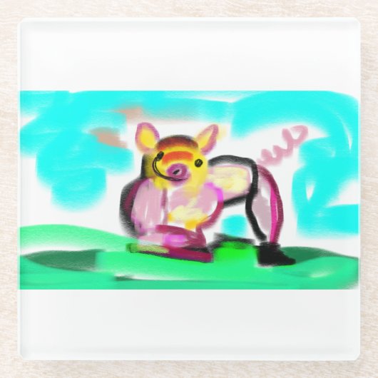 かわいい豚のアート ガラスコースター (正面)