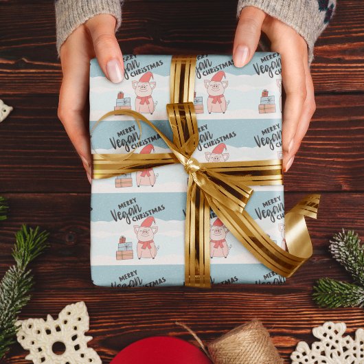 かわいい豚のキャラクターとプレゼントのクリスマス ラッピングペーパー
