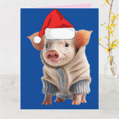 かわいい豚のクリスマスカード カード (黄色い花)