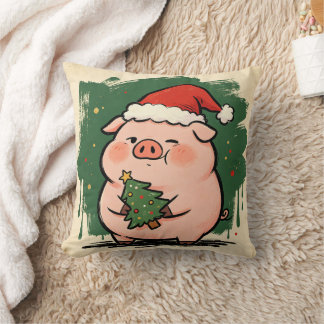 かわいい豚のクリスマスツリー農場の動物のスローピロー クッション