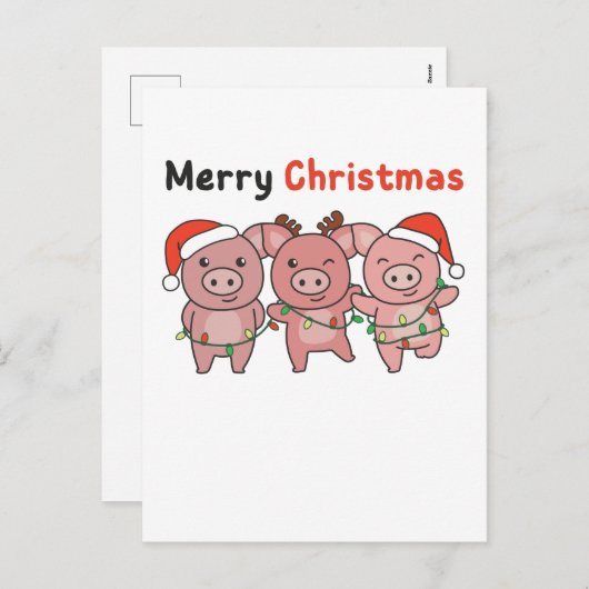 かわいい豚のクリスマス 楽しいクリスマス シーズンポストカード (正面/裏面)