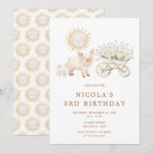 かわいい豚のシャベル カートの誕生日パーティー 招待状 (正面/裏面)