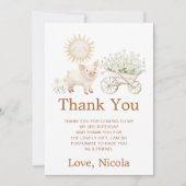 かわいい豚のシャベル 車の誕生日 サンキューカード (正面)