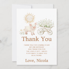 かわいい豚のシャベル 車の誕生日 サンキューカード