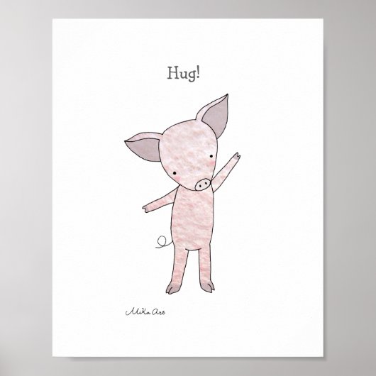 かわいい豚のハグポスター 子豚の農場動物アートプリント ポスター (正面)