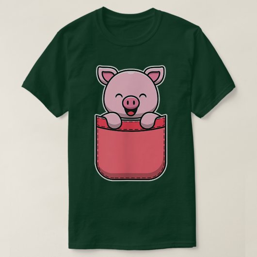 かわいい豚のポケットに小さな豚 Tシャツ (デザイン正面)