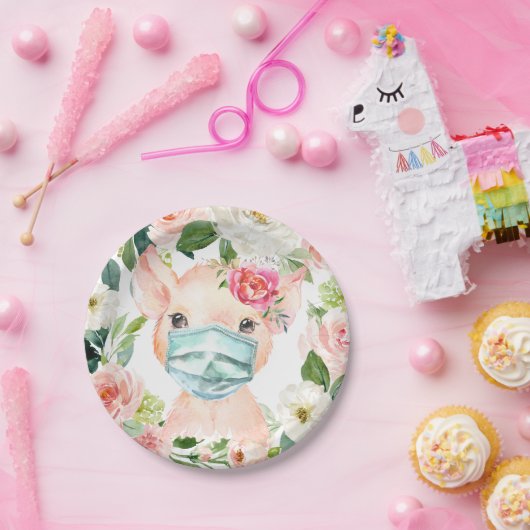 かわいい豚の保護マスクを着て – 赤ちゃんシャワー ペーパープレート (パーティー)