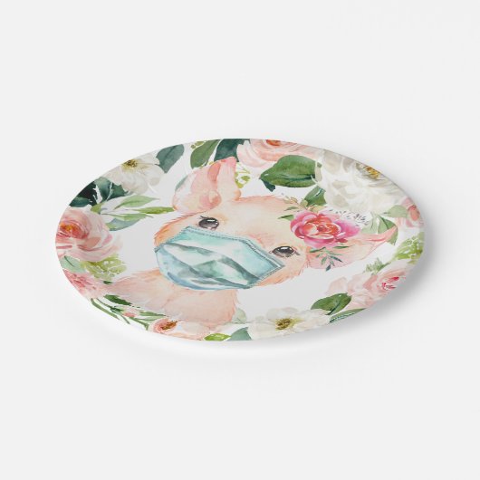 かわいい豚の保護マスクを着て – 赤ちゃんシャワー ペーパープレート (アングル)