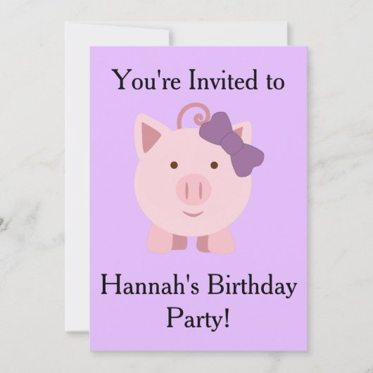 かわいい豚の女の子 招待状 (正面)
