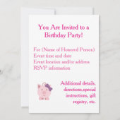 かわいい豚の女の子 招待状 (裏面)