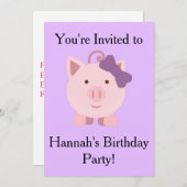 かわいい豚の女の子 招待状 (正面/裏面)