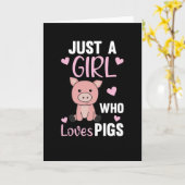 かわいい豚の子豚が大好きな女の子 カード (黄色い花)
