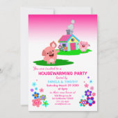 かわいい豚の引っ越し祝いパーティーパーティの招待状 招待状 (正面)