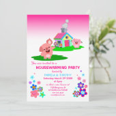 かわいい豚の引っ越し祝いパーティーパーティの招待状 招待状 (スタンド正面)