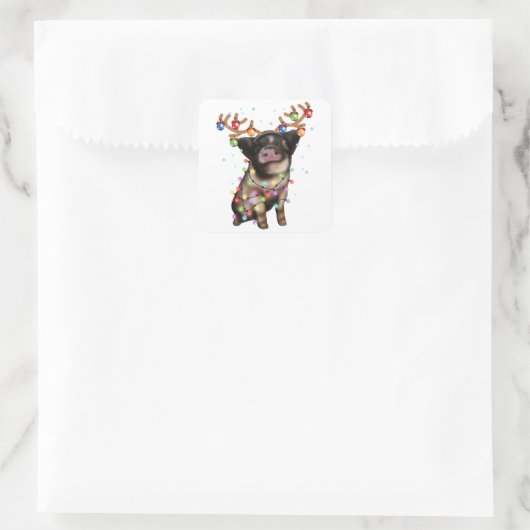 かわいい豚の恋人のクリスマスおもしろいの休日の贈り物 スクエアシール (バッグ)