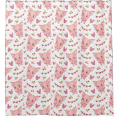 かわいい豚の柄とハート シャワーカーテン (正面)