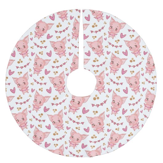 かわいい豚の柄とハート ブラッシュドポリエステルツリースカート (正面)