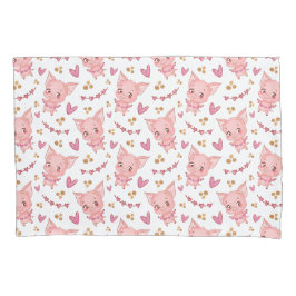 かわいい豚の柄とハート 枕カバー