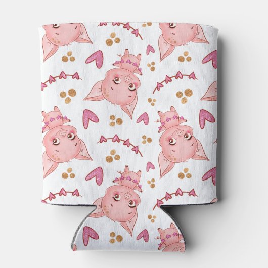 かわいい豚の柄とハート 缶クーラー (裏面)