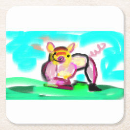 かわいい豚の絵 スクエアペーパーコースター