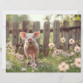 かわいい豚の花の庭のスクラップブック紙 (正面)