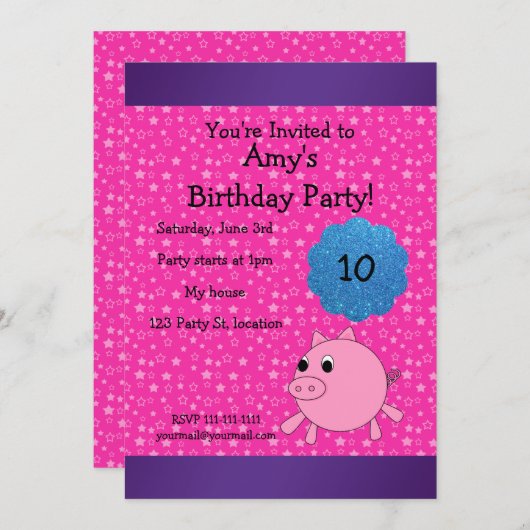 かわいい豚の誕生日の招待状 招待状 (正面/裏面)