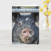 かわいい豚の誕生日カード カード (黄色い花)