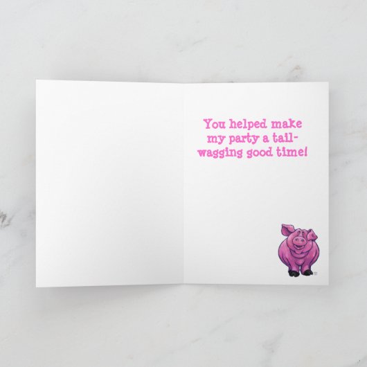 かわいい豚の誕生日パーティーありがとう サンキューカード (内部)