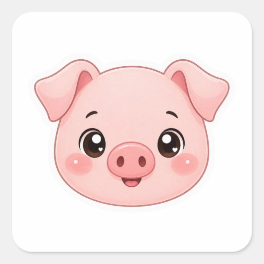 かわいい豚の顔 かわいいスタイル アート ステッカー (正面)