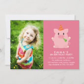 かわいい豚カスタム写真誕生日パーティー 招待状 (正面)
