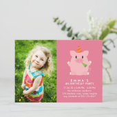 かわいい豚カスタム写真誕生日パーティー 招待状 (スタンド正面)