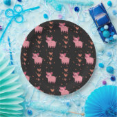 かわいい豚ピギーとピンクのハートパターンブラックスタイル ペーパープレート (パーティー)