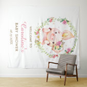 かわいい豚ピンクフローラ赤ちゃんシャワー大歓迎 タペストリー (インサイチュ(横))