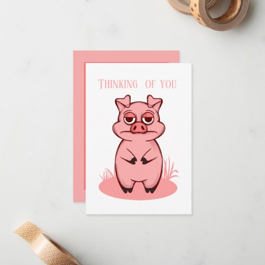 かわいい豚好考えるきの人に付け加える気持ち ノートカード (正面/裏面インサイチュ)