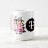 かわいい豚愛好家の女の子を追加モノグラム コーヒーマグカップ (正面左)