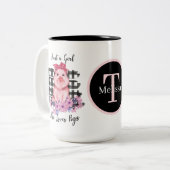 かわいい豚愛好家の女の子を追加モノグラム ツートーンマグカップ (正面左)