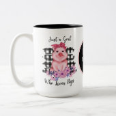 かわいい豚愛好家の女の子を追加モノグラム ツートーンマグカップ (左)