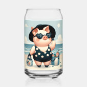 かわいい豚水玉模様水着でビーチ ガラス缶 (裏面)