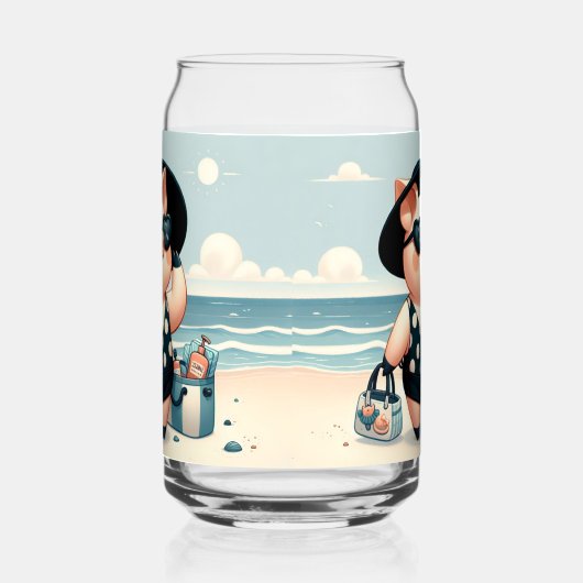 かわいい豚水玉模様水着でビーチ ガラス缶