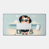 かわいい豚水玉模様水着でビーチ デスクマット (キーボード&マウス)