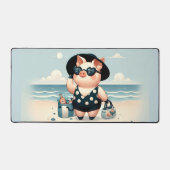 かわいい豚水玉模様水着でビーチ デスクマット (正面)