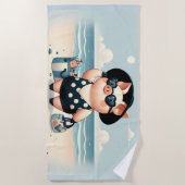 かわいい豚水玉模様水着でビーチ ビーチタオル (正面)