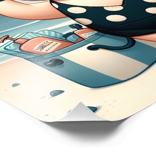 かわいい豚水玉模様水着でビーチ フォトプリント (角)