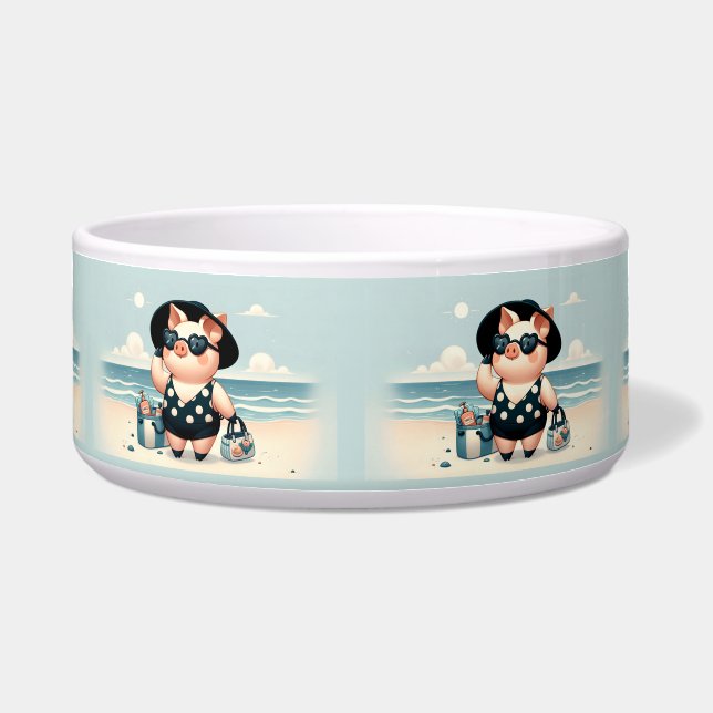 かわいい豚水玉模様水着でビーチ ボウル (正面)