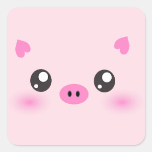 かわいい豚顔-かわいいミニマリズム スクエアシール