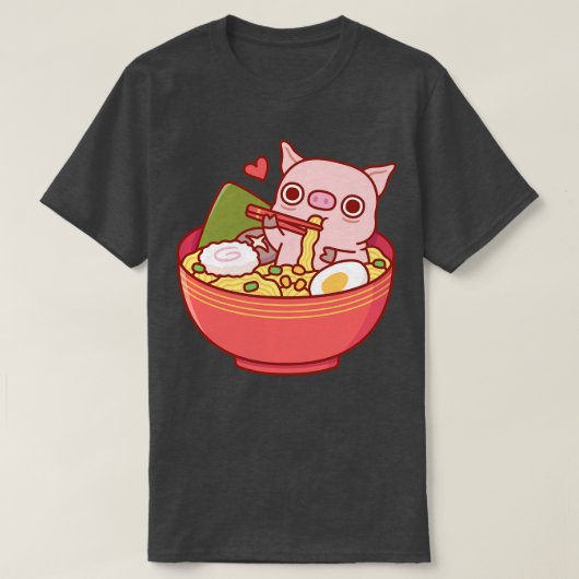 かわいい豚食べラーメン丼 Tシャツ (デザイン正面)