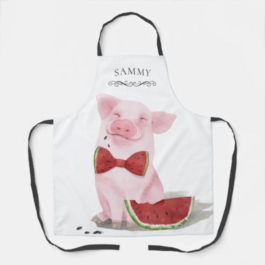 かわいい豚食べ物のスイカモノグラムの エプロン (正面)