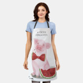 かわいい豚食べ物のスイカモノグラムの エプロン (着用した状態)