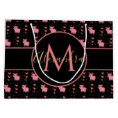 かわいい豚 ピンクハート ユニークな動物 モノグラム & 名前 ラージペーパーバッグ (裏面)