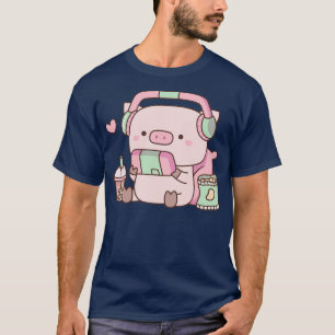 かわいい豚(ヘッドフォンと軽食) Tシャツ